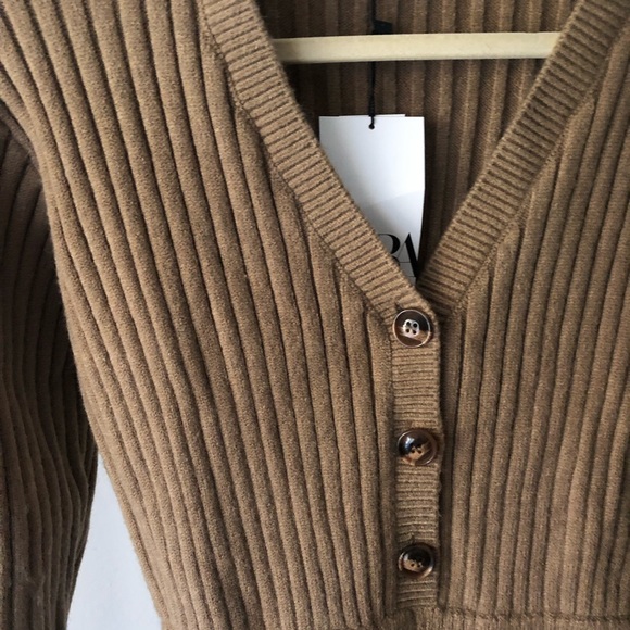 NWT Zara Taupe Ribbed Sweater Knit Short Romper M - Picture 7 of 11
